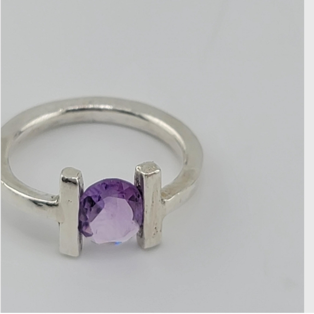 AMETHYST TENSULION RING HANDMADE IN STERLING SILVER SIZE 7